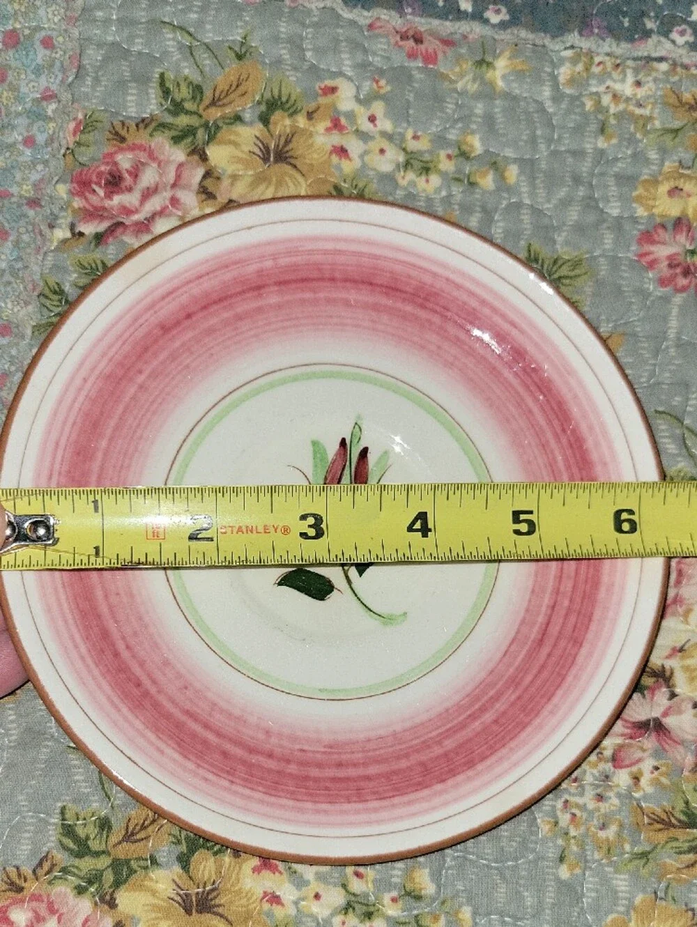 Vintage Stangl Pottery Wild Rose Saucer Plates Set of 2 Mid Century Pink Green